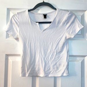 White ribbed cute short sleeve tshirt